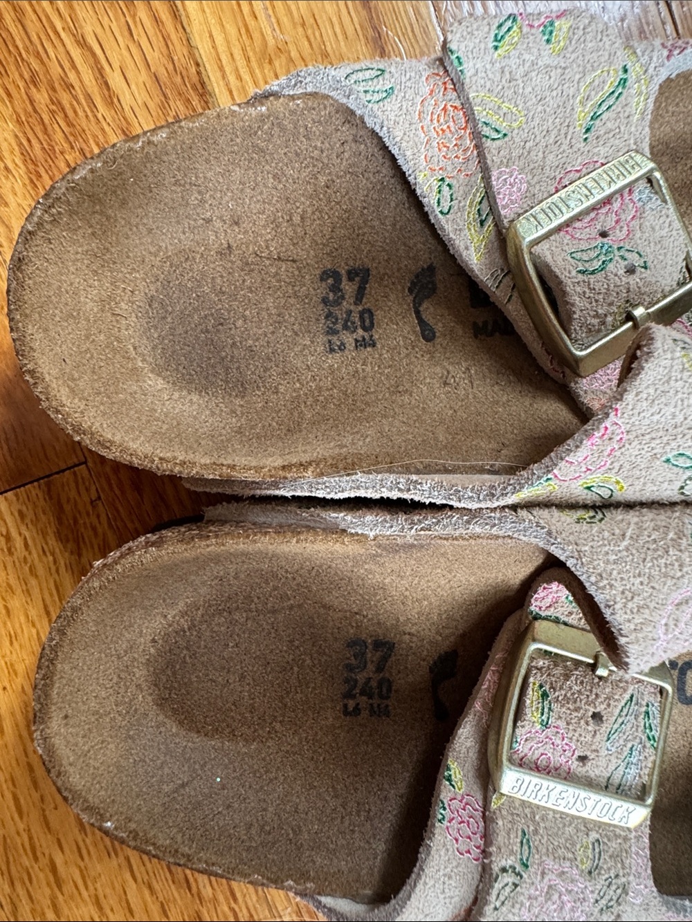 Birkenstock Two-Buckle Floral Suede Sandals in Pink and Green - Picture 3 of 3